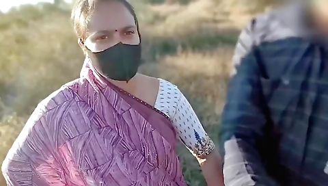 Indian girl with brown skin fucked by her lover outdoors