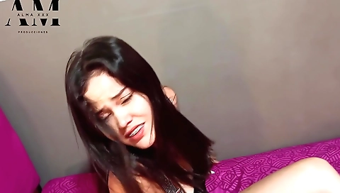 Horny teen 18+ in stockings and stockings makes out