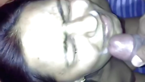 Busty brunette milf gets her face covered by a huge dick