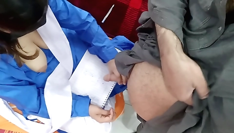 Indian blonde handjob while her stepfather is drawing