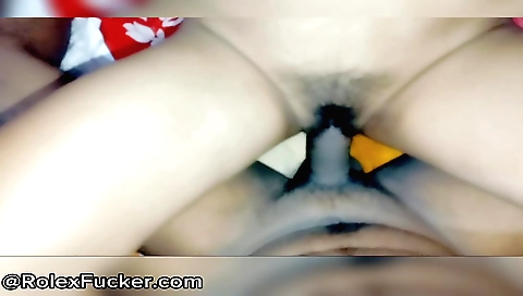 Indian hairy girl is playing with her hair and fingers