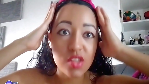 Busty brunette babe with a beautiful face and perfect body