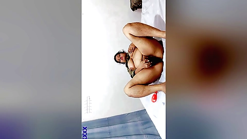 Busty brunette with huge boobs is masturbating on webcam