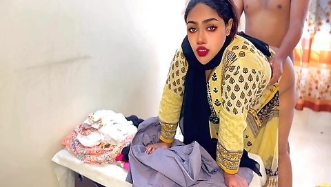 Indian brunette with a big booty gets fucked by a tailor