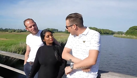 Busty indian hottie with big tits getting a facial