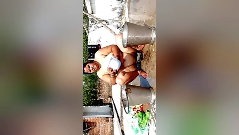 Indian woman gets fucked in the bathroom and in the backyard