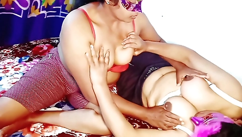 Big boobs and tits lesbian video clip with threesome