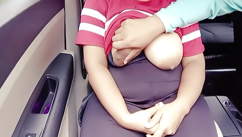 Indian girl in a red top and shorts has a nice body and big boobs