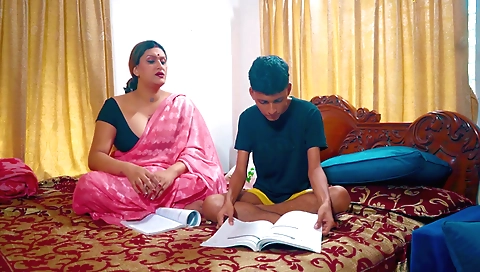 Indian girl with big tits and big boobs teaching stepson