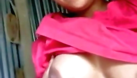 Naked brunette in white dress and stockings on webcam