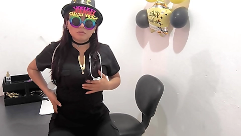 Busty brunette in a dress and stockings 4k amateur clip