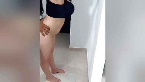 Stepson bangs a horny brunette mom in front of him