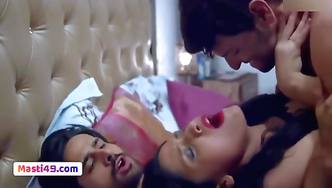 Busty brunette milf enjoys a threesome with her boyfriend