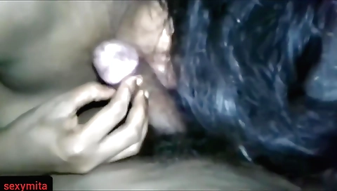 Slutty brunette girl in indian dress is sucking my dick