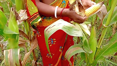 Indian girl with big boobs is playing with her curls