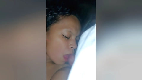 Hot brunette with black pussy eats her cock and fucks it