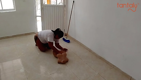 Sexy brunette with a big boobies masturbates alone