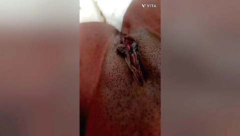 Indian female in black bikini and panties in bathroom